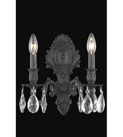 C121-8602W10DB/RC By Elegant Lighting Monarch Collection 2 Light Wall Sconce Dark Bronze Finish