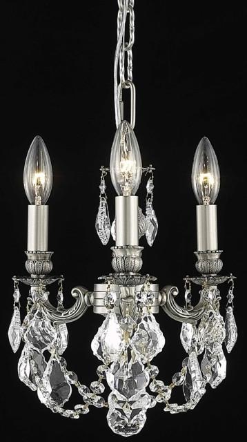 C121-9103D10PW/RC By Elegant Lighting Lillie Collection 3 Light Chandeliers Pewter Finish