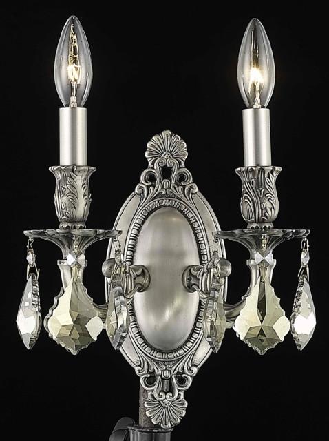 C121-9202W9PW-GT/RC By Elegant Lighting Rosalia Collection 2 Light Wall Sconces Pewter Finish