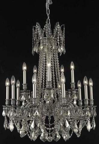 C121-9215D28PW-GT/RC By Elegant Lighting Rosalia Collection 15 Light Chandeliers Pewter Finish