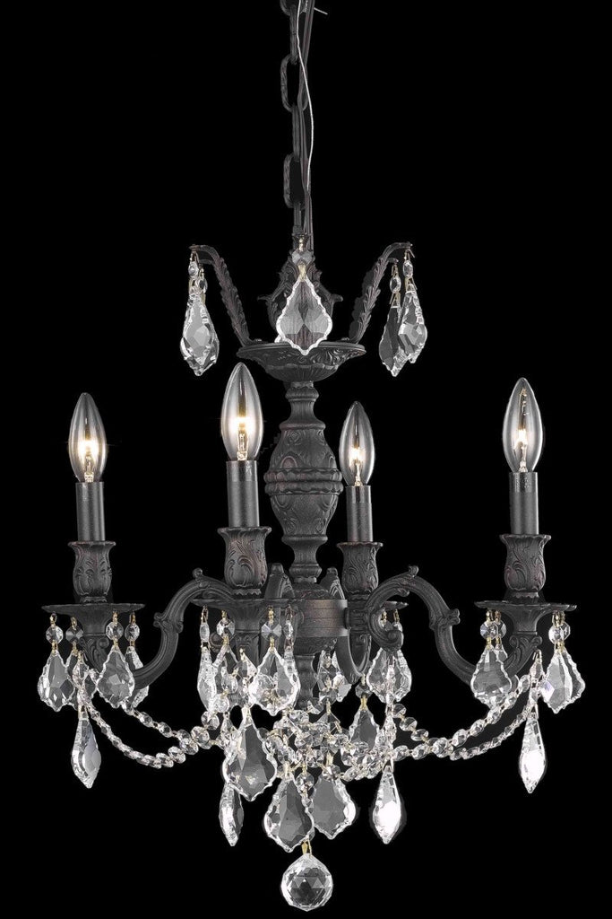 C121-9504D17DB/RC By Elegant Lighting Marseille Collection 4 Light Chandeliers Dark Bronze Finish