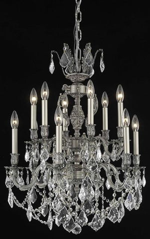 C121-9512D24PW/RC By Elegant Lighting Marseille Collection 12 Light Chandeliers Pewter Finish