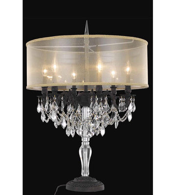 C121-9606TL20DB+SH-1R24G/RC By Elegant Lighting Monarch Collection 6 Light Table Lamp Dark Bronze Finish