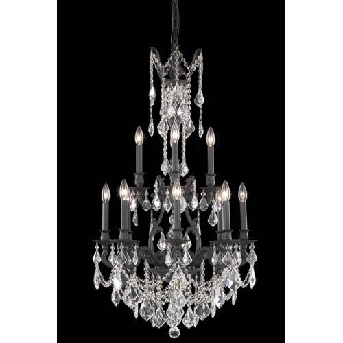 C121-9612D25DB-GS/RC By Elegant Lighting Monarch Collection 12 Lights Chandelier Dark Bronze Finish