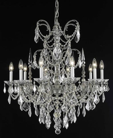 C121-9710D30PW-GT/RC By Elegant Lighting Athena Collection 10 Light Chandeliers Pewter Finish