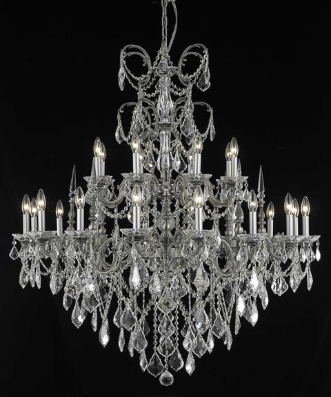 C121-9724G44PW/RC By Elegant Lighting Athena Collection 24 Light Chandeliers Pewter Finish