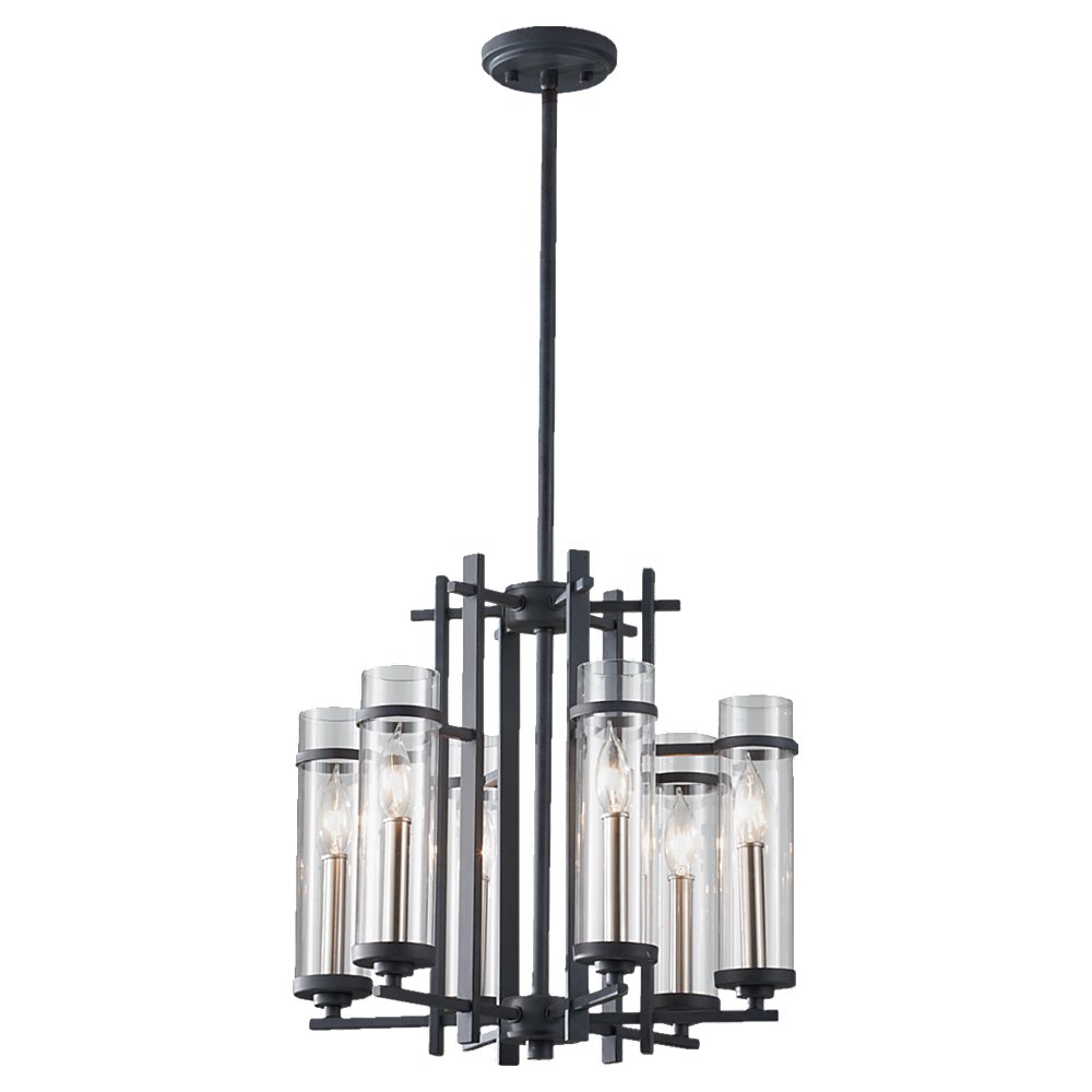 Murray Feiss 6 Bulb Antique Forged Iron / Brushed Steel Chandelier - C140-F2631/6AF/BS