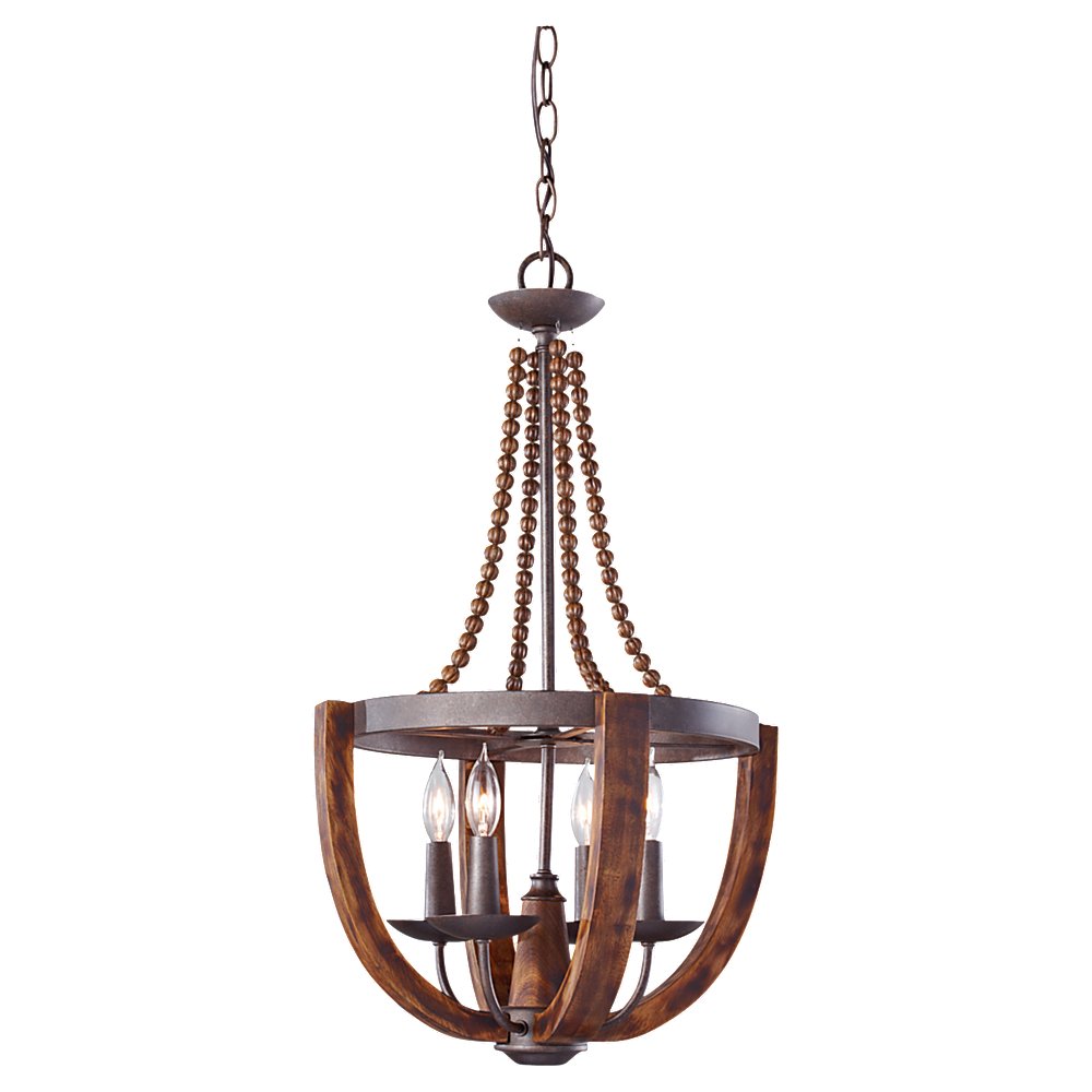 Murray Feiss 4 Bulb Rustic Iron / Burnished Wood Chandelier - C140-F2753/4RI/BWD