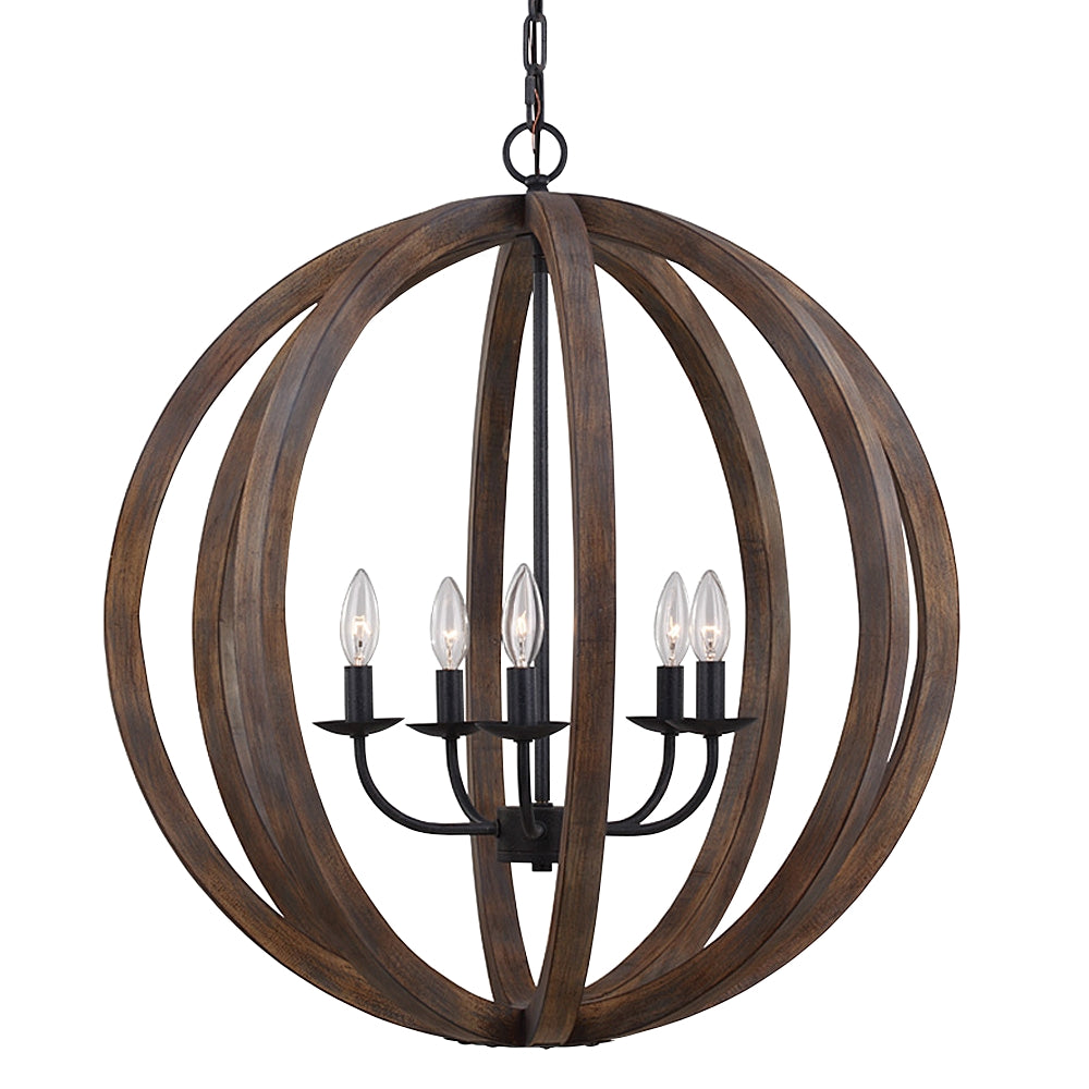 Murray Feiss 5 Bulb WEATHER OAK WOOD / ANTIQUE FORGED IRON Chandelier Large Pendant - C140-F2936/5WOW/AF