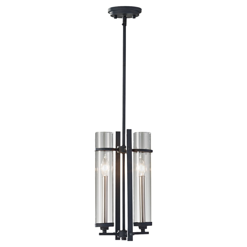 Murray Feiss 2 Bulb Antique Forged Iron / Brushed Steel Chandelier - C140-P1251AF/BS