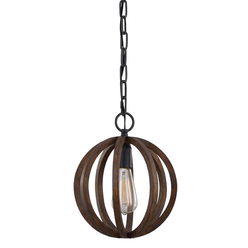 Murray Feiss 1 Bulb WEATHER OAK WOOD / ANTIQUE FORGED IRON Pendant - C140-P1302WOW/AF