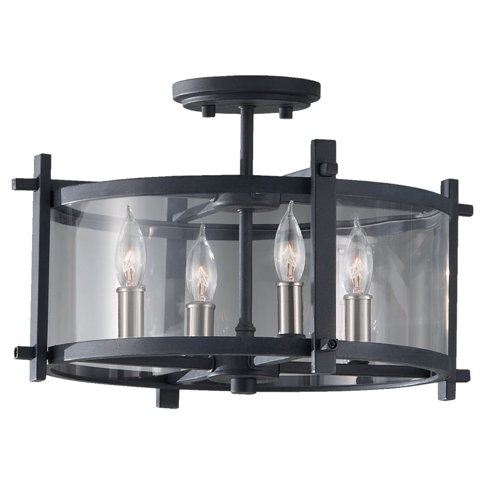 Murray Feiss 4 Bulb Antique Forged Iron / Brushed Steel Semi flushmount - C140-SF292AF/BS