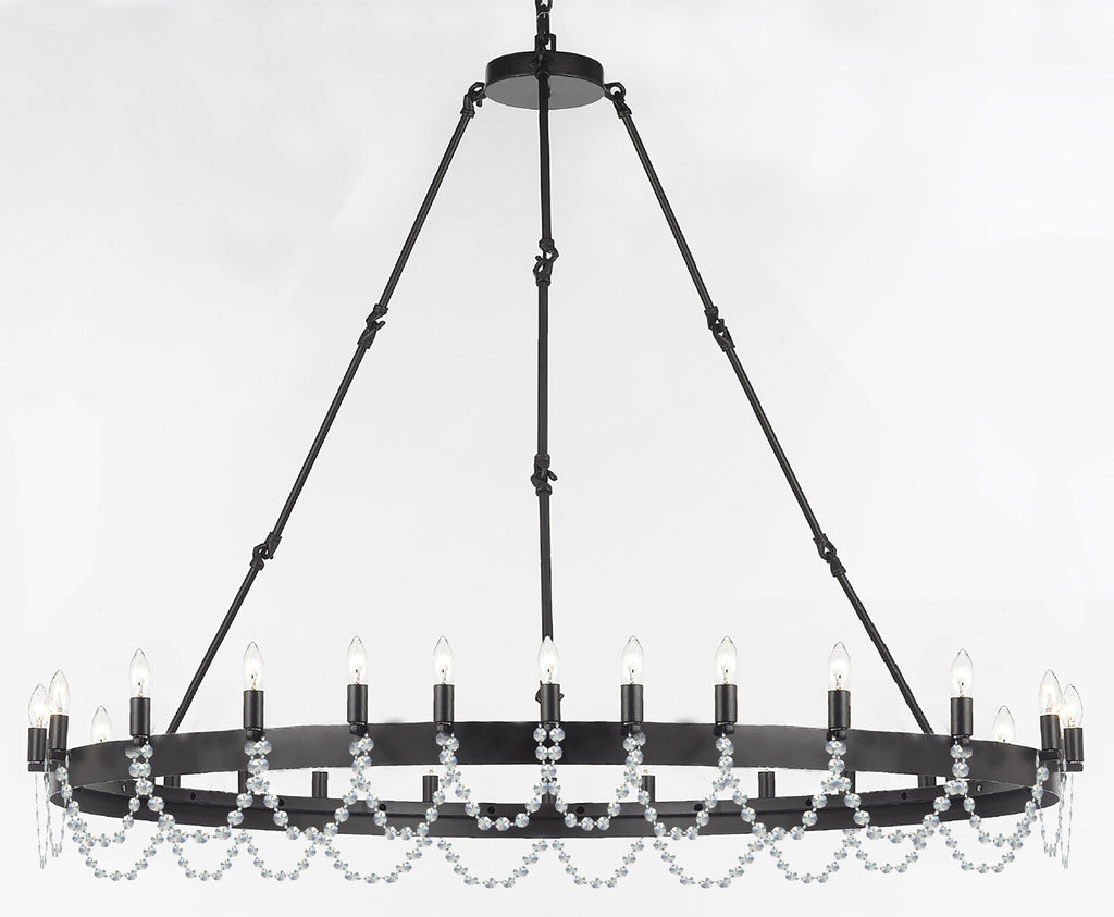 Inspired Camino Style Chandelier - Castile One Tier Wrought Iron Chandelier - Industrial Loft Rustic Lighting W 63" H 49"