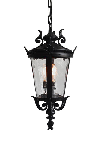deCasa Marseille Traditional Outdoor Ceiling Light Hanging Black Scroll 26 1/4" Clear Water Glass Damp Rated for Porch Entryway - G7-4583/26