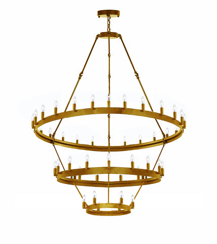 Inspired Camino Style Chandelier – Three Tier Wagon Wheel, Wrought Iron Vintage Barn Metal Rustic Industrial Lighting, W38" x H65"