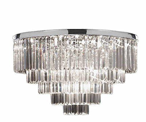 Flush Retro Palladium Crystal Glass Fringe Chandelier Chrome Finish H25" W33.5" - G7-Flush/2164/18