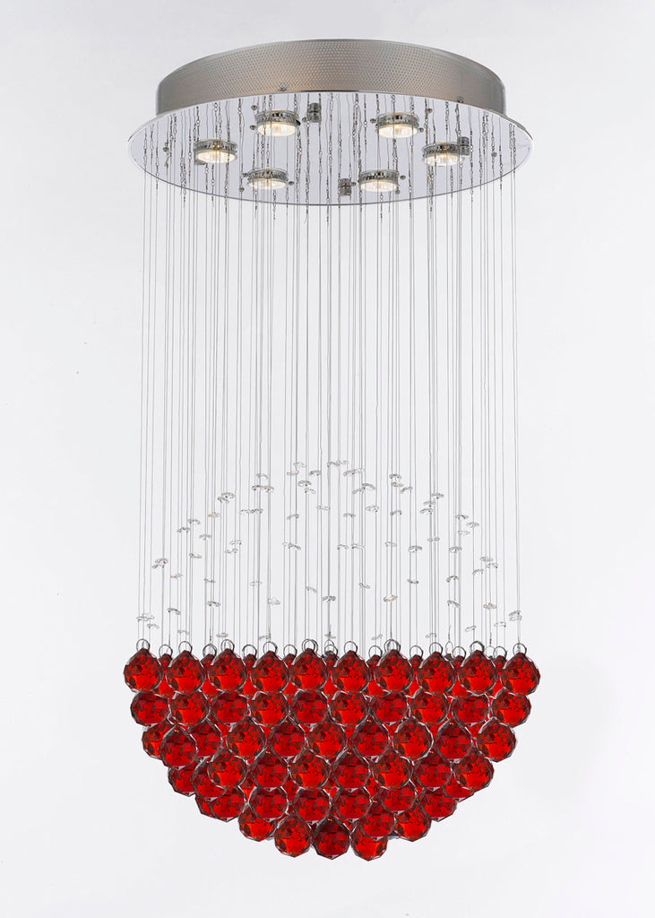 Modern Contemporary Chandelier "Rain Drop" Chandeliers Lighting Dressed with Ruby Red Crystal Balls! H32" X W18" - J10-B104/26059/6