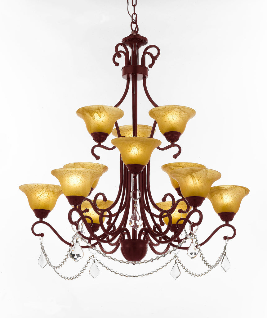 Wrought Iron Crystal Chandelier Large Foyer Entryway Lighting Country French 3 Tiers 12 Lights ht39 X wd36 Ceiling Fixture Wrought - B7/451/12