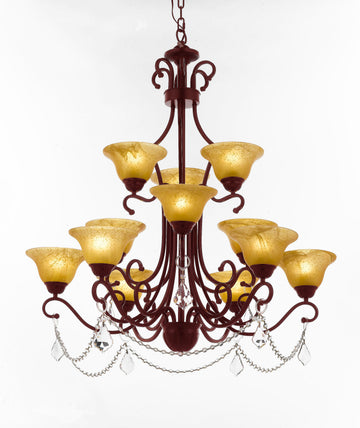 Wrought Iron Crystal Chandelier Large Foyer Entryway Lighting Country French 3 Tiers 12 Lights ht39 X wd36 Ceiling Fixture Wrought - B7/451/12