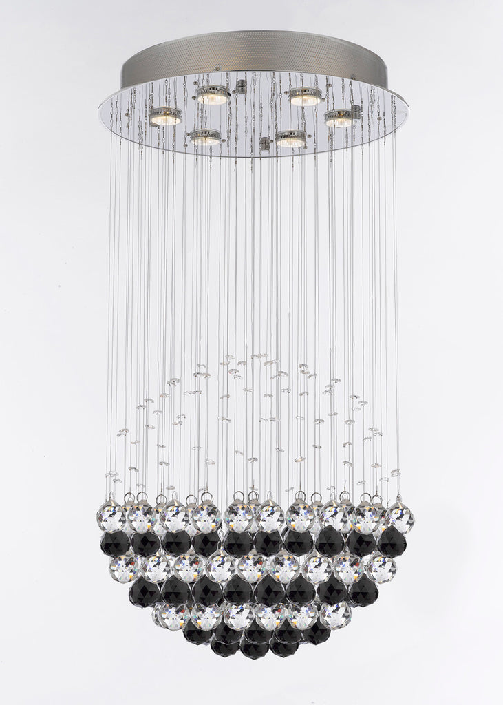 Modern Contemporary Chandelier "Rain Drop" Chandeliers Lighting Dressed with Jet Black Crystal Balls! H32" X W18" - J10-B95/26059/6