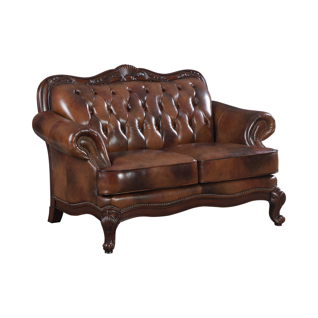 Set of 2 - Victoria Rolled Arm Sofa + Tufted Back Loveseat Tri-Tone And Warm Brown - D300-10002