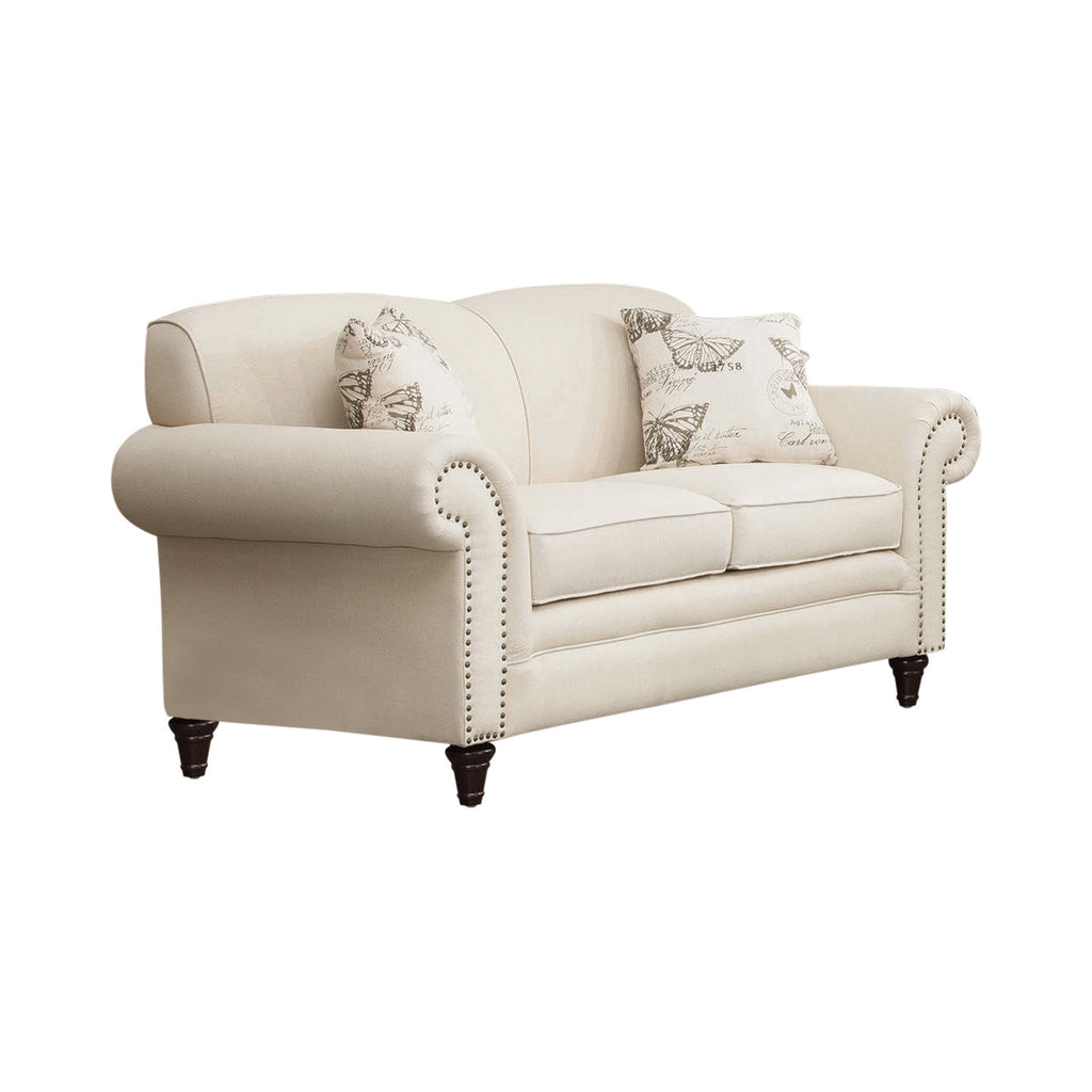 Set of 2 - Norah Rolled Arm Sofa + Loveseat Oatmeal - D300-10008