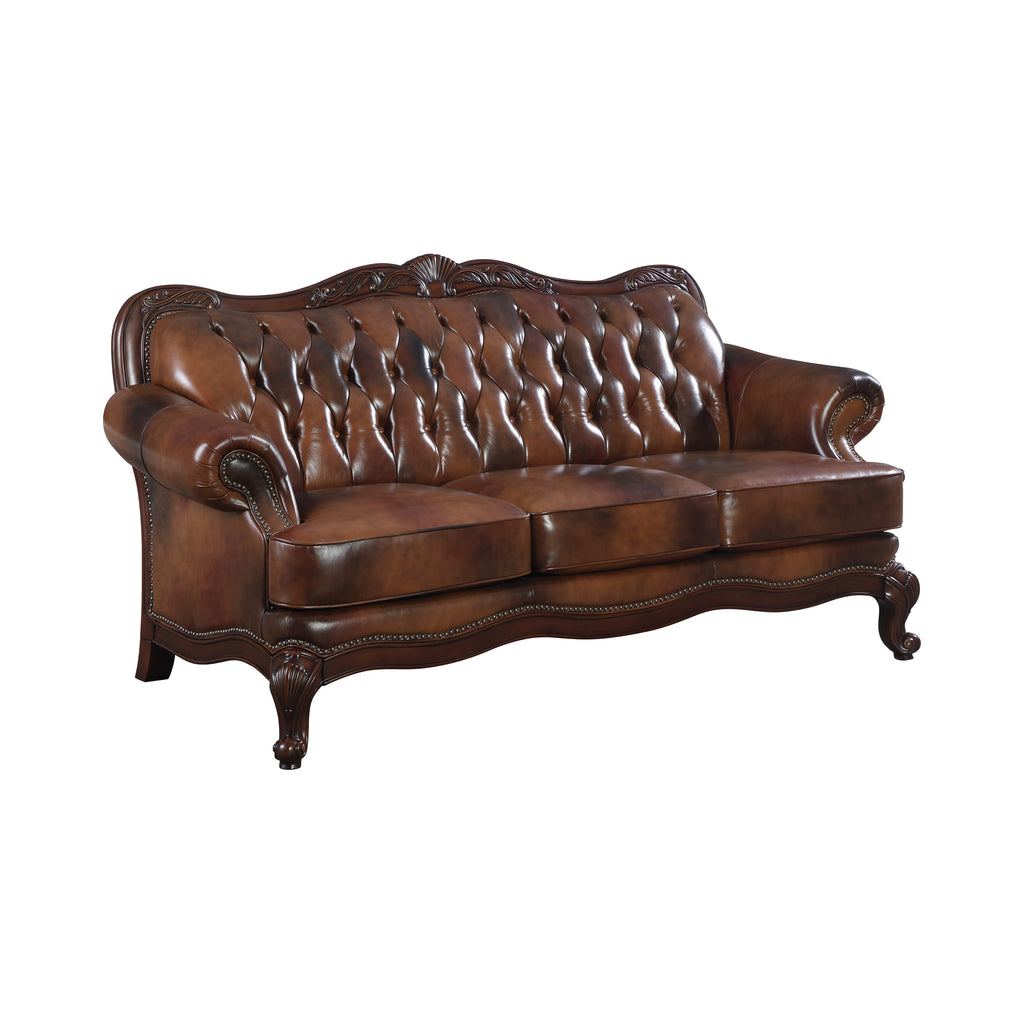Set of 2 - Victoria Rolled Arm Sofa + Tufted Back Loveseat Tri-Tone And Warm Brown - D300-10002