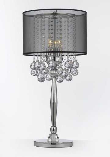 Silver Mist 3 Light Chrome Crystal Table Lamp Desk Lamp Bedside Lamp with Black Shade Contemporary and 40 mm Crystal Balls J10-C0036-BLK/B6