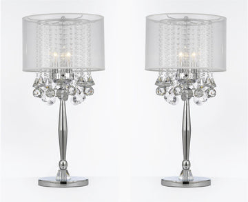 Silver Mist 3 Light Chrome Crystal Table Lamp with White Shade Transitional Contemporary Modern Lamp - J10-GM-C0036T-W-SET OF 2
