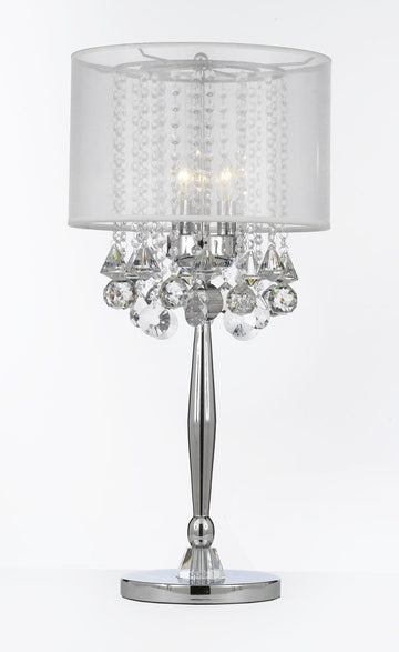 Silver Mist 3 Light Chrome Crystal Table Lamp with White Shade Contemporary Modern Desk, Bedside, Living Room, For Bedroom, Buffet - J10-GM-C0036T-W