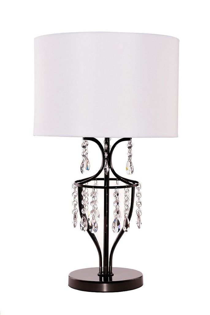 Elena Crystal Chrome Table Lamp with White Shade - Living Room, Dining Room, Bedroom Lamp - GO-J10-GM-C0071T-W