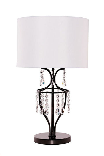 Elena Crystal Chrome Table Lamp with White Shade - Living Room, Dining Room, Bedroom Lamp - GO-J10-GM-C0071T-W