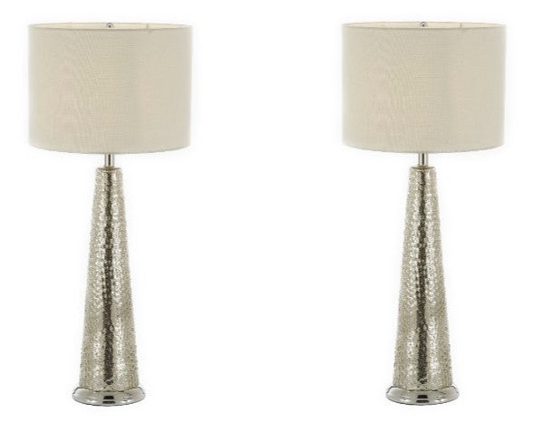 Set of 2 - Hammered Chrome Metal Table Lamp With Shade Bedside Lamp , Desk Lamp - J10-SP-101-SET OF 2