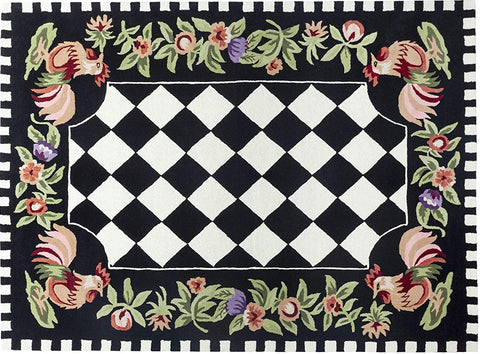 Rooster Checkered Wool Rug Handtufted Area Rug 5 X 7 - J10-IN-207-5X7