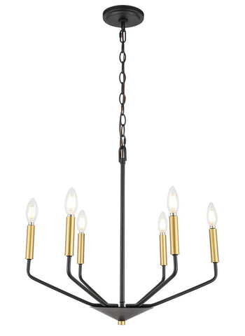 ZC121-LD8026D22BK - Living District: Enzo 6 light Black and Brass pendant