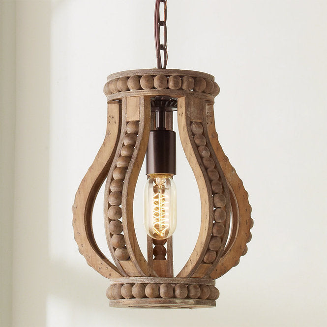Boho Wood Beaded Pendant - F100-393