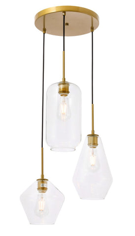 ZC121-LD2268BR - Living District: Gene 3 light Brass and Clear glass pendant