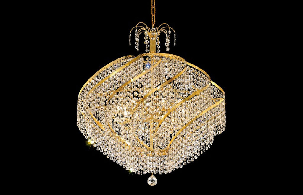 C121-8052D26G/RC - Regency Lighting: Spiral 15 light Gold Chandelier Clear Royal Cut Crystal