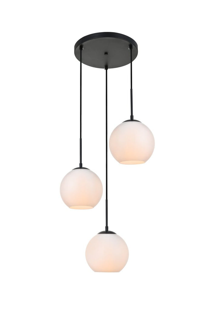 ZC121-LD2209BK - Living District: Baxter 3 Lights Black Pendant With Frosted White Glass