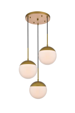 ZC121-LD6072BR - Living District: Eclipse 3 Lights Brass Pendant With Frosted White Glass