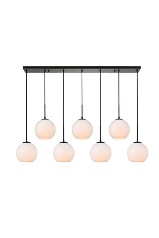 ZC121-LD2231BK - Living District: Baxter 7 Lights Black Pendant With Frosted White Glass