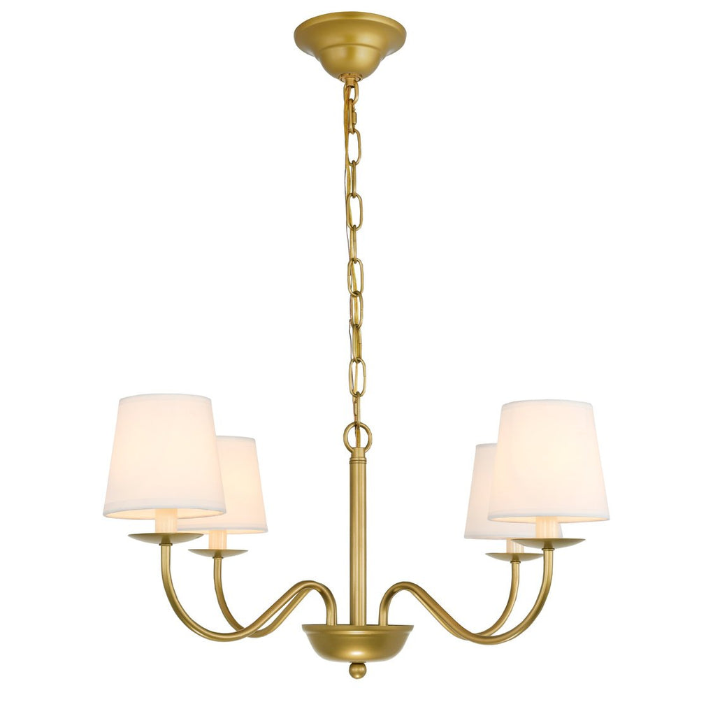 ZC121-LD6103D25BR - Living District: Eclipse 4 light Brass and White shade chandelier