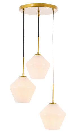 ZC121-LD2259BR - Living District: Gene 3 light Brass and Frosted white glass pendant