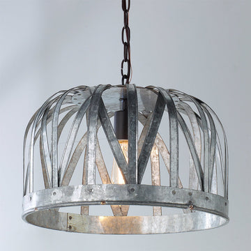 Galvanized Metal Basket Pendant - F100-357