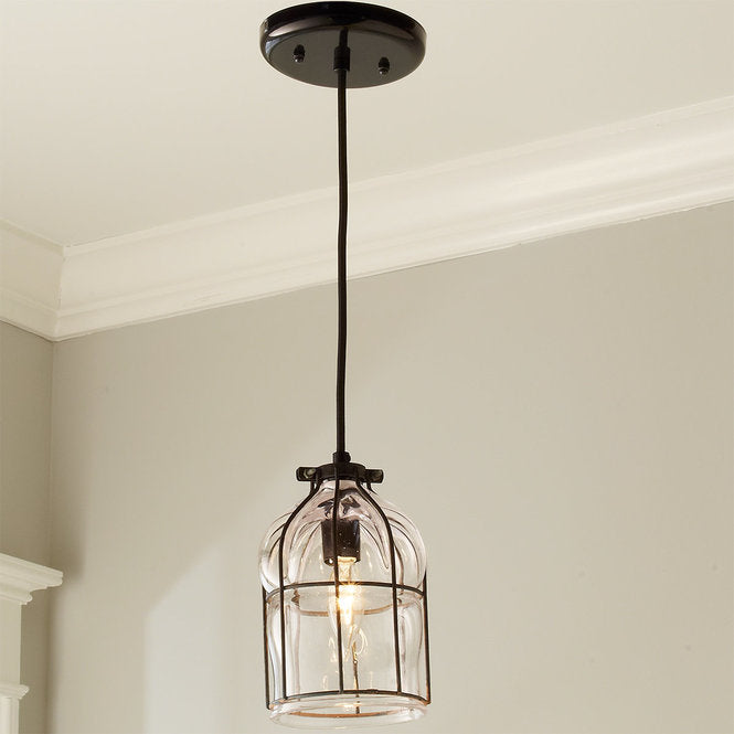 Hand Blown Glass Cage Pendant - F100-422