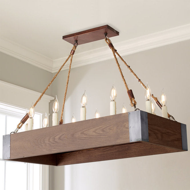 Rectangular Oak Farmhouse Chandelier - F100-499