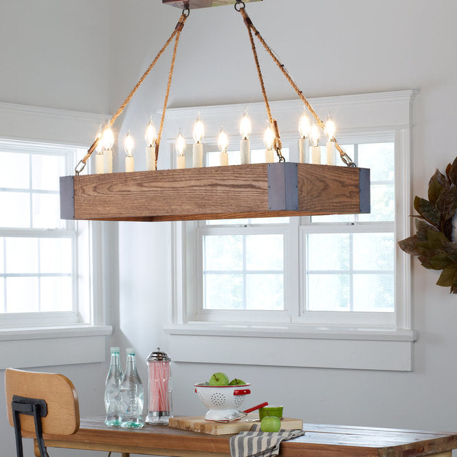 Rectangular Oak Farmhouse Chandelier - F100-501