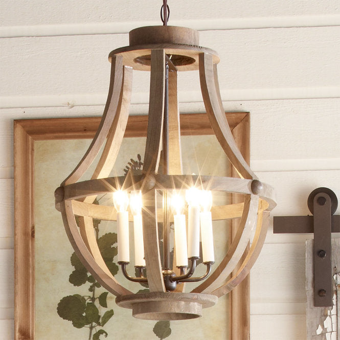 Rustic Wood Basket Lantern - Large - F100-171