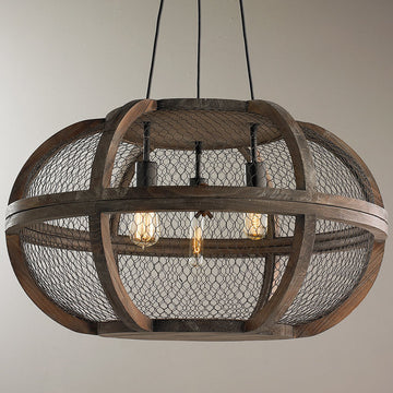 Rustic Wooden Cage Chandelier - F100-337