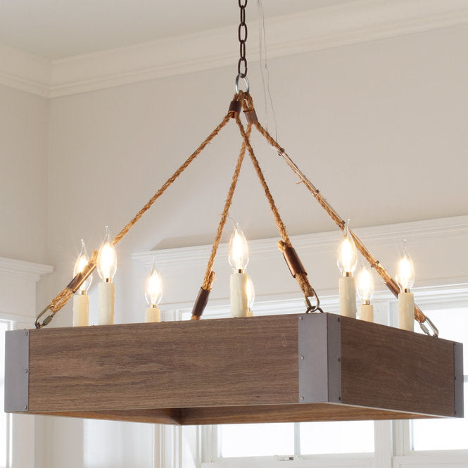 Square Oak Farmhouse Chandelier - F100-553